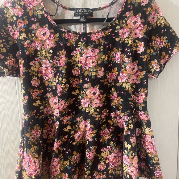 Forever 21 Black Peplum Blouse with Pink Accents - Picture 2 of 4